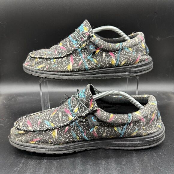 Hey Dude Mens Wally TRI 112504702 Black Printed Slip-On Loafer Shoes Size 12 - Picture 2 of 8